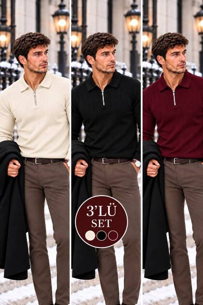 New Season Polo Collar Zippered Triple Sweatshirt