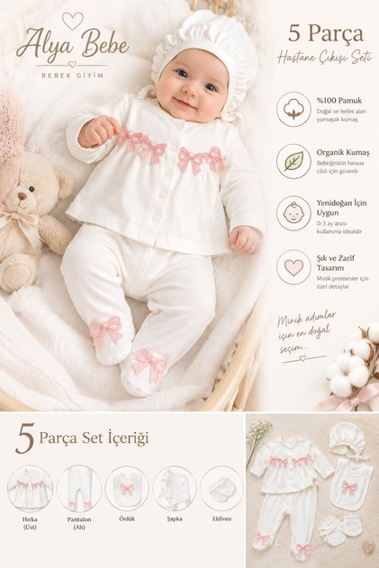 Luxurious 5-Piece Organic Fabric Hospital Discharge Set with Embroidery Detail | Newborn Gift Set