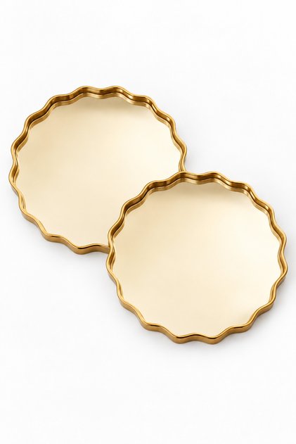 2-Piece Decorative Tray and Board Set – Uv Printed Glass Medium Surface, Gold Gilded, Floral Pattern, Presentation and Home Decoration