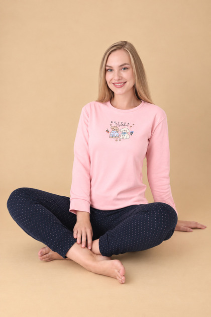 Fawn 6002 Interlock Cute Dog Pattern Winter Home Women's Pajama Set