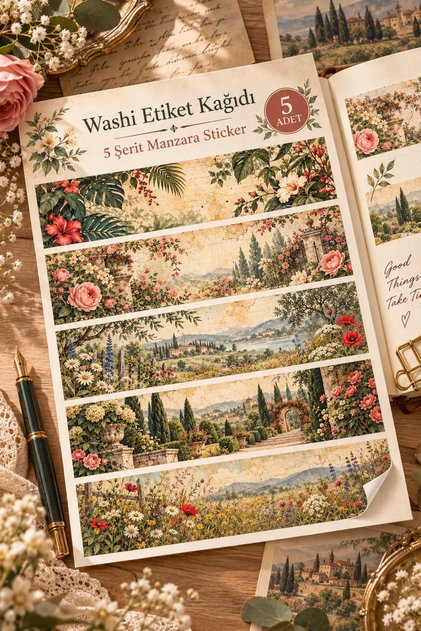 5 Pcs Large Landscape Washi Sticker Semi-Transparent Bullet Journal Scrapbook Laptop Agenda