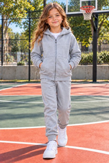 Girls' Zippered Hooded Rubberized Leggings Track Suit Set