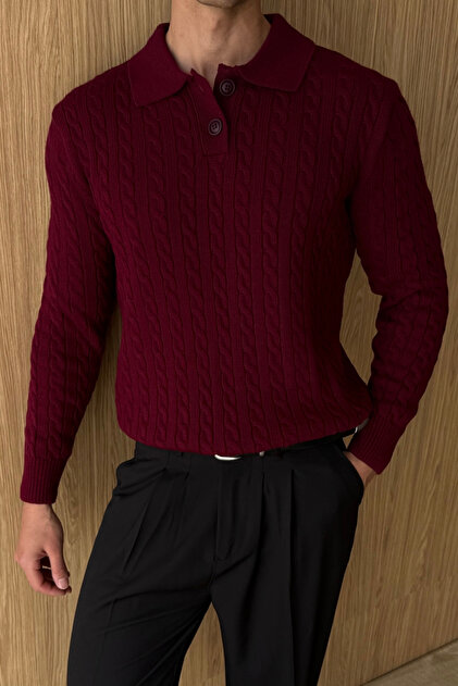Dovra Premium Hair Knit Buttoned Polo Collar Men's Thick Knitwear Sweater