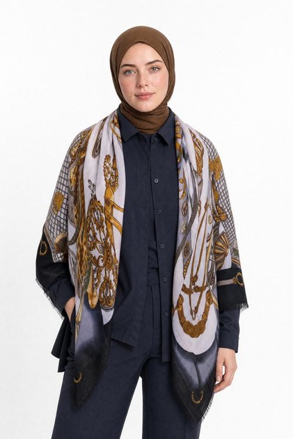 Majeste Patterned Wool Cashmere Shoulder Shawl
