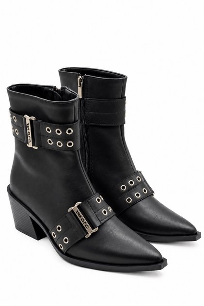 Marc Women's Black Block Heeled Boots with Buckle Detail 6.5 cm Heel