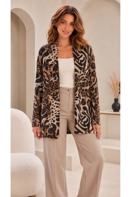 Women's Leopard Patterned Viscose Soft Fabric Cardigan