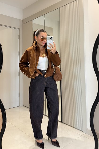 Gowse Darkblue Kadife Çizgili Balon Jean
