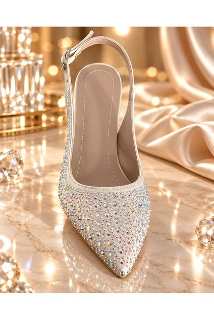 Taş Detaylı Slingback Topuklu Ayakkabı