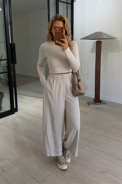 Taş Detaylı Beli Lastikli Taş Slouchy Pantolon
