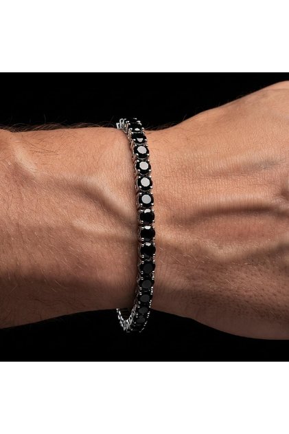 Black Zircon Stone Waterway Steel Men's Bracelet - Men's Steel Bracelet