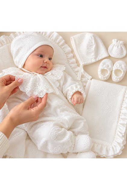100% Cotton Newborn Baby Girl 5-Piece Hospital Discharge Jumpsuit and Blanket Set 🤍 👶