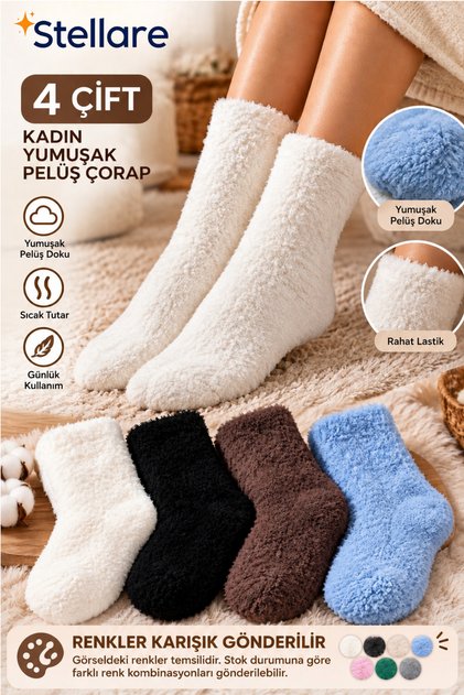Women's Soft Plush Socks 4 Pairs - Thick Warm Boots and Home Socks Mixed Color