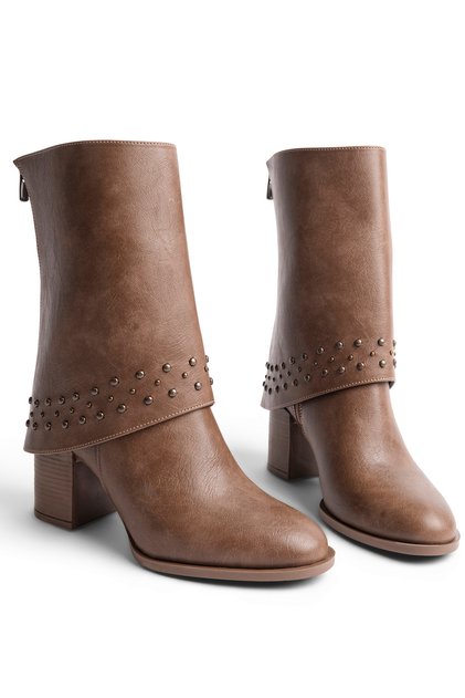 Women's Thermo Rubber Sole Heeled Detachable Studded Ankle Boots