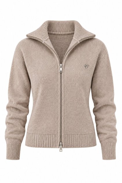 Beige Turtleneck Double Zipper Cardigan - 2Y251108