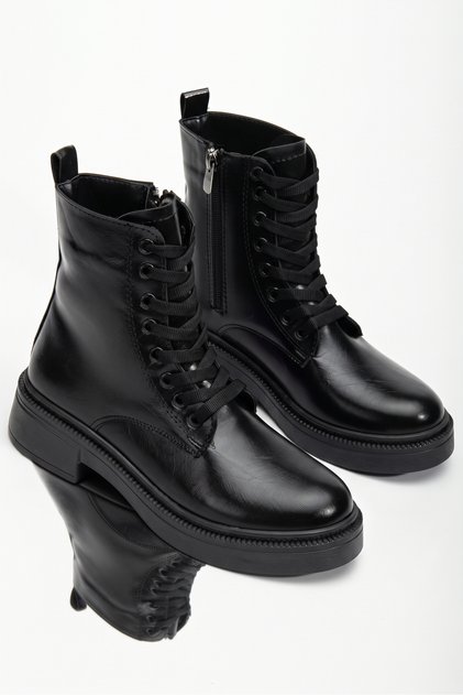 Women's Shiny Daily Leather Thick Soled Boots