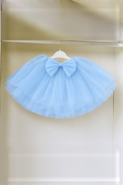 Blue Bow Tutu Skirt for Girls, 6 Layers of Tulle Lining, Elastic Waist, Puffy Skirt
