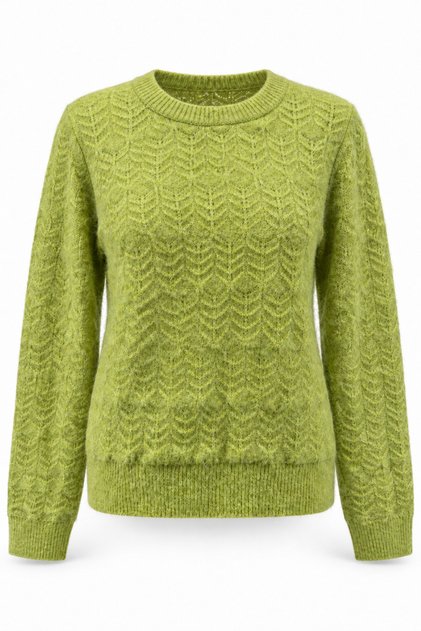 Women's Green Knitted Patterned Soft Textured Soft Touch Knitwear Sweater