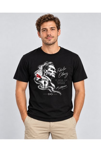 Ideas Do Not Die Anıtkabir November 10 Atatürk Commemoration Day Dtg Printed Black T-Shirt