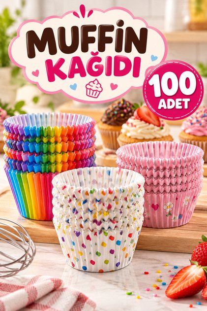 100’LÜ RENKLİ DESENLİ MUFFİN KAĞIDI CUPCAKE KEK KAPSÜLÜ