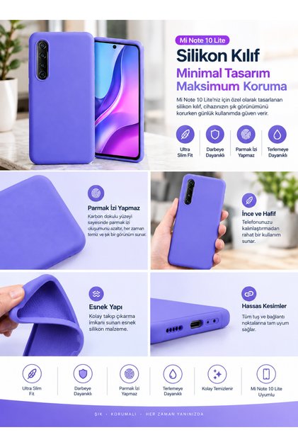 Xiaomi Mi Note 10 Lite Case Thin Silky Surface Protector Inside Velvet Silicone Case -Purple