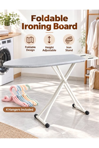 Adjustable Ironing Board with Breathable Mesh Surface, Heavy Duty Steel Frame, Foldable Design with Iron Rest, Non-Slip Legs, Large Ironing Area for Home Use