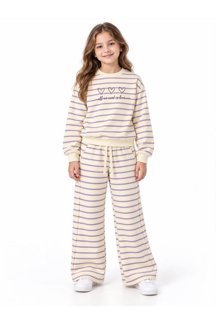 Girl's Striped Printed Sweatshirt and Loose Leg Pants Two-Piece Set