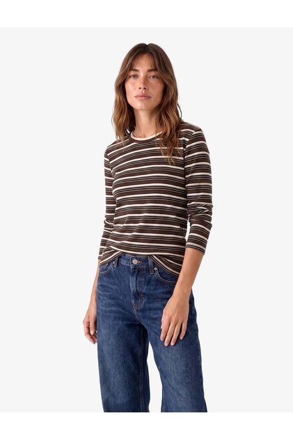 Long sleeve crew neck striped t-shirt 7wak80042ek brown striped