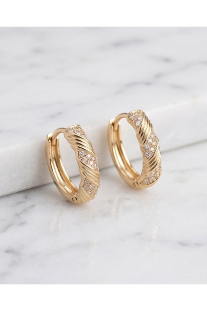 Nastro Inlaid Zircon Stone Twisted Pattern Minimal Oval Hoop Steel Xuping Earrings