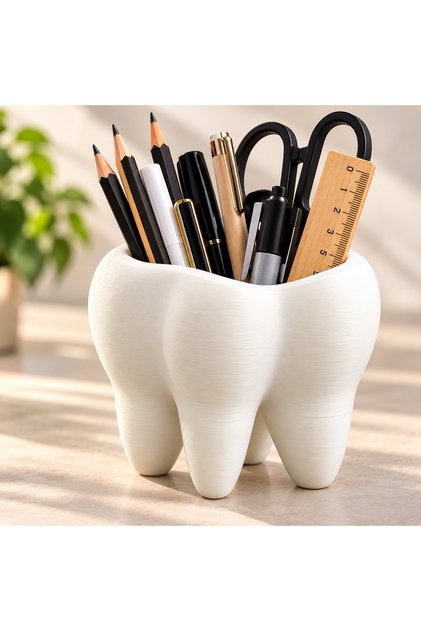 Tooth Figured Pen Holder, Decorative Desktop Organizer, Dentist Themed Pen Holder, White, 11 cm