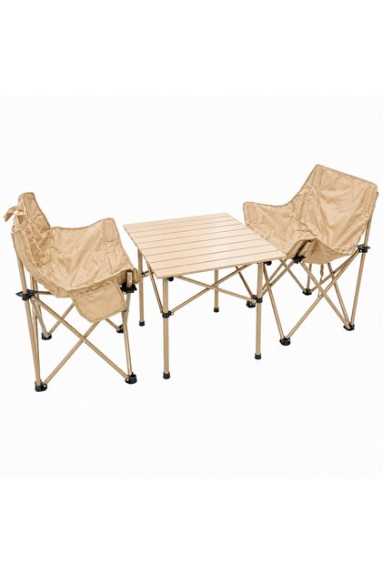 Folding Camping Table Set with 2 Chairs Sturdy Metal Frame and Comfortable Fabric Seats, Picnic Table Chair Camping Chair Hiking
