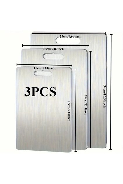 Set 3 tocătoare din inox, impermeabile, cu utilizare pe ambele fețe – 34×23 / 30×20 / 24×15 cm