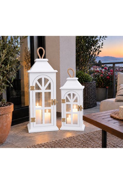 COLORİDO DEKORATİF AMAÇLI BÜYÜK BOY AHŞAP 2 Lİ FENER MUMLUK 50 CM VE 45 CM