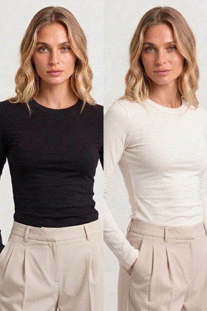 Women's 2-Pack Economical Package Zero Collar Long Sleeve Premium Soft Blouse