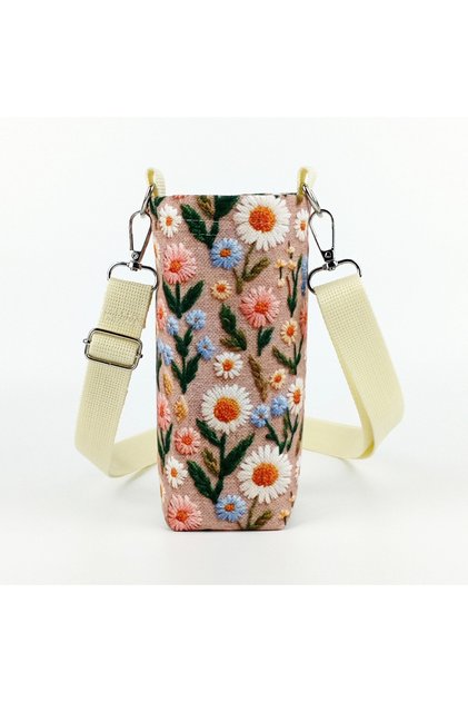 Handmade 0.5 Liter Linen Mink Daisy Patterned Thermos and Flask Cover