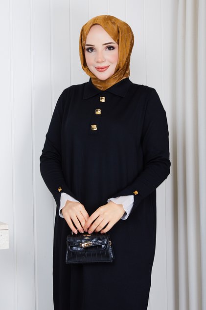 Women's Mercerized Knitwear Dress with Lace Detail on Sleeves and Stones