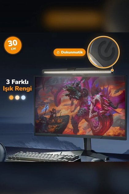 Dokunmatik Monitör Işık Çubuğu 30 cm - 3 Işık Modlu Kademesiz Parlaklık USB Ekran Lambası