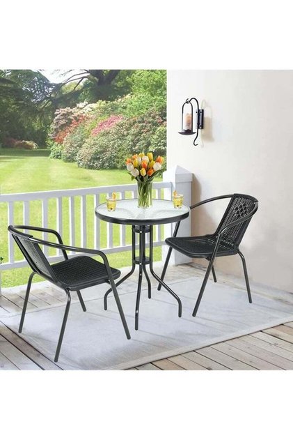 DubaiGallery Garden Dining Set 3 Piece Outdoor Furniture Patio Dining Table and Chair Balcony