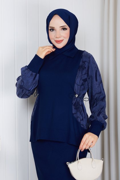 Women's Silk Kupra Detailed Mercerized Double Knitwear Set