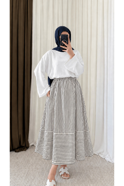 Thick Striped Skirt with Pockets - Hpm - Smoked & White