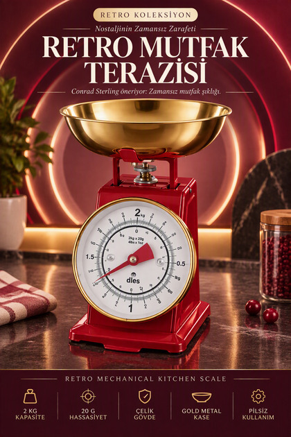 Retro Mutfak Terazisi Kırmızı Gold Pirinç Kaseli Nostaljik Mekanik Hassas Mutfak Tartısı 2 kg 723810