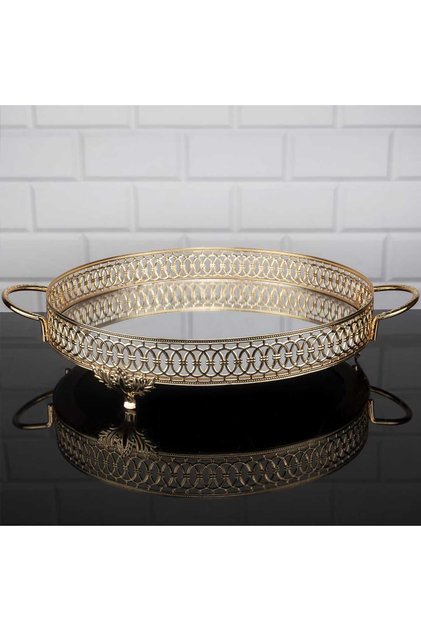 Mirrored Tray Decorative Presentation Tray Round Metal Gold 35 cm – Lulu Model