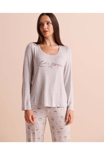 Let's Stay Cozy Print Soft Jersey Long Sleeve Shirt