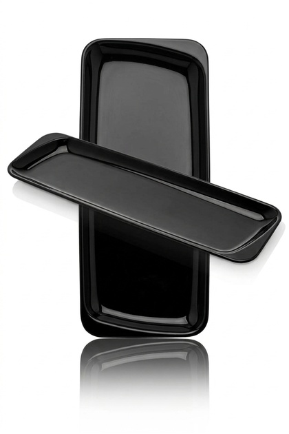 6 Long Black Melamine Chicken Presentation Plates | Kebap, Pasta, Appetizer Serving Plate 40X15 cm