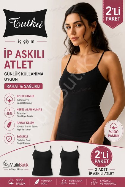 Women's Cotton Strap Black Ribbed Undershirt 2-Piece-3Xl