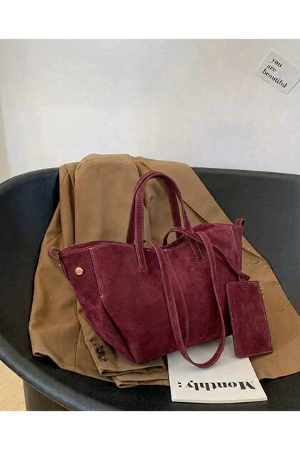Suede Very Stylish Shoulder Bag with Wallet Accessories