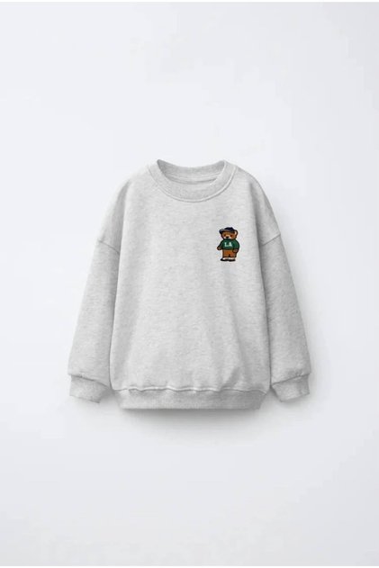 Unisex Yeni Sezon Ayıcık Nakışlı Sweatshirt- 3 iplik Şardonsuz