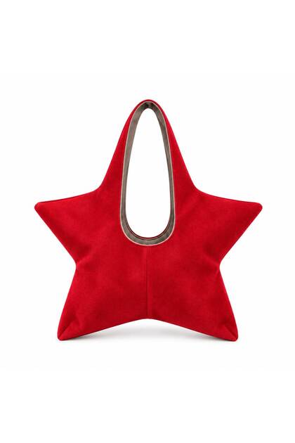 Star Yıldız Form Women's Shoulder Bag - Suede Red