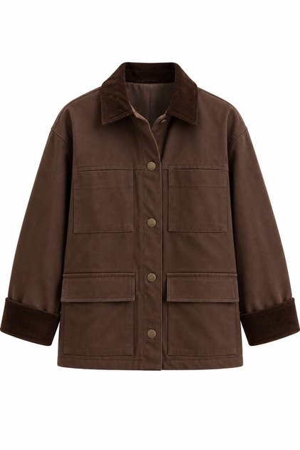 Brown Coat with Velvet Detail on Collar and Cuffs - 9754