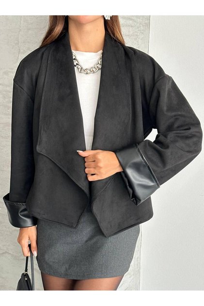 Women's Suede Asymmetrical Cut Leather Jacket with Cuff Detail in 5 Colors