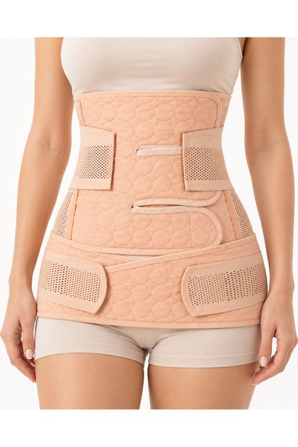2-in-1 Women's Postpartum Girdle for Natural and C-Section Births – Adjustable Beige Compression Belt for Tummy and Pelvic Support, Waist Shaping, and Sagging Skin Tightening